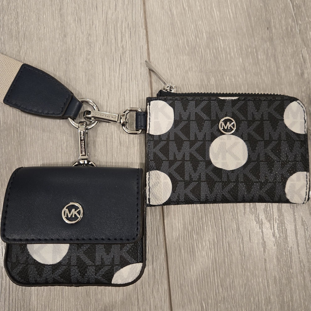 Michael Kors Navy and White Polka Dot Airpod & Card Case